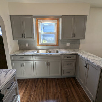 Small Transitional Kitchen Remodel Done in Pebble Grey Cabinets