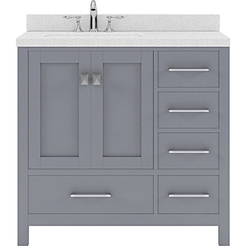 36" Single Bath Vanity in Grey with Dazzle White Top and Square Sink