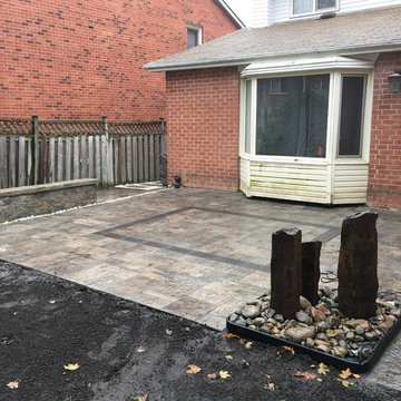 Backyard Patio and Ceadar Deck with Pergola and Water Feature