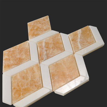Honey Onyx and Thassos White Mix Diamond Waterjet Tile Mosaic
