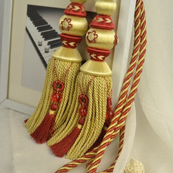 7 Colors QYM16 Faux Silk Curtain Tassel Tie Backs in Red in Yellow Color - Window Treatment Accessories