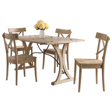 5 Piece Dining Set, Rectangular Table With Metal Accents & 4 Chairs, Beach