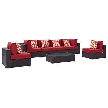 Modway Convene 201" 7-Pc Outdoor Sectional Set, Esp Red -EEI-2357-EXP-RED-SET