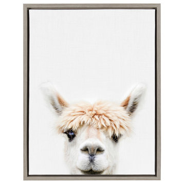 Sylvie Alpaca Bangs Animal Print Framed Canvas Art by Amy Peterson, 18"x24"