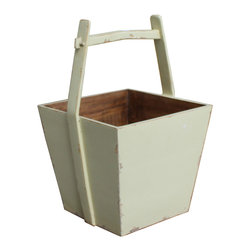 Traditional Chinese Village Vintage Wood Off White Square Handle Bucket - Baskets