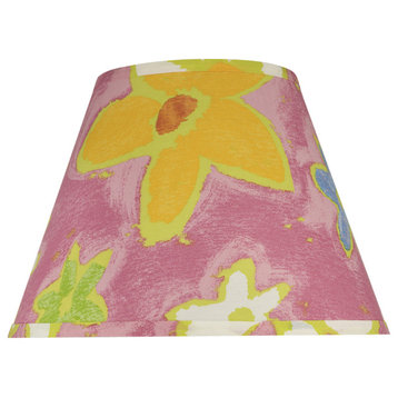 32187 Hardback Empire Shaped Spider Lamp Shade, Pink With Flowers 7"x13"x9 1/2"