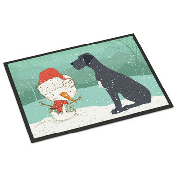 Caroline's Treasures Black Dane and Snowman Christmas Door Mat Multicolor
