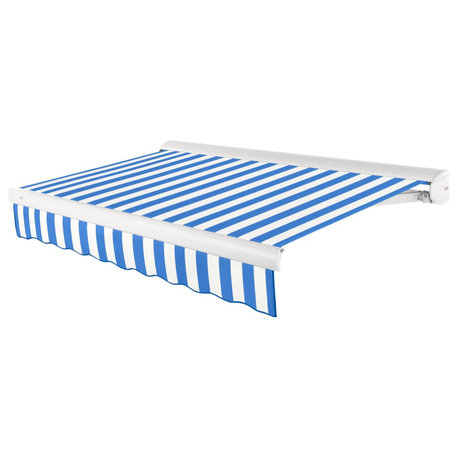 Awntech 18x10' Full Cassette Left Motor Acrylic Retractable Awning, Blue/White