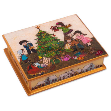 Novica Handmade Christmastime Reverse-Painted Glass Decorative Box