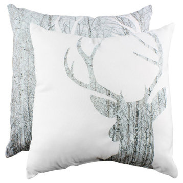 Deer Silhouette Double Sided Pillow, White
