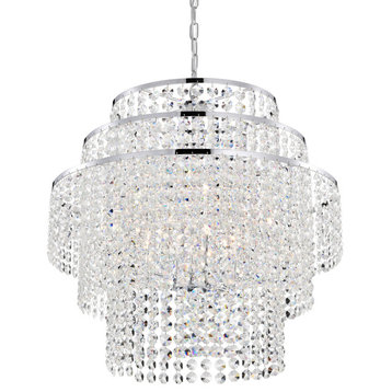 6-Light Chrome Modern Glam Chandelier With Tier Cascading Crystals