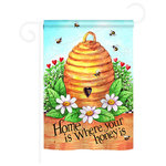 Breeze Decor - Bee Hive Home 2-Sided Impression Garden Flag - Size: 13 Inches By 18.5 Inches - With A 3" Pole Sleeve. All Weather Resistant Pro Guard Polyester Soft to the Touch Material. Designed to Hang Vertically. Double Sided - Reads Correctly on Both Sides. Original Artwork Licensed by Breeze Decor. Eco Friendly Procedures. Proudly Produced in the United States of America. Pole Not Included.