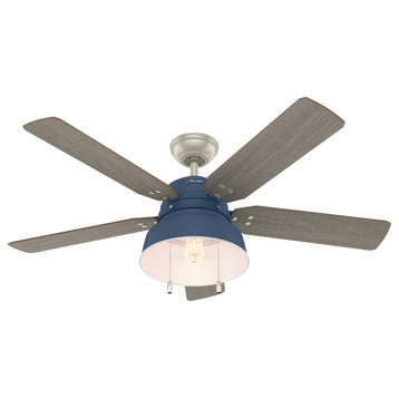 Hunter 52" Mill Valley Indigo Blue Ceiling Fan, LED Light and Pull Chain