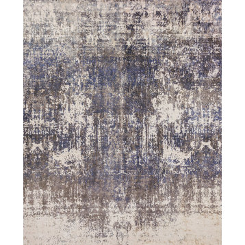 Reflections Hand Loomed Bamboo Silk and Cotton Blue/Ivory Area Rug, 10'x14'