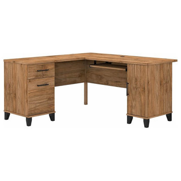 Pemberly Row 60W L Shaped Desk with Storage in Fresh Walnut - Engineered Wood