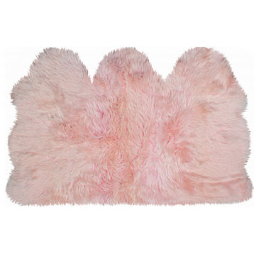 3' X 5' Pink Natural Sheepskin Area Rug