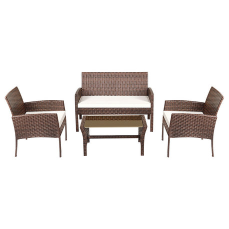 Costway 4PCS Patio Rattan Furniture Set Cushioned Turquoise