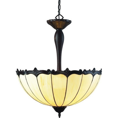 Chestnut Bronze With Caramel Stained Cream Leaded Glass Pendant/Chandelier