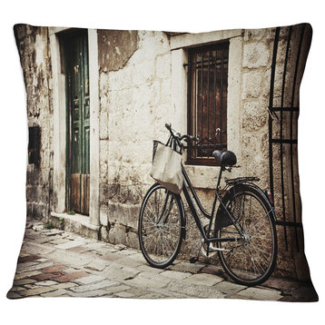 Bicycle with Shopping Bag Landscape Photo Throw Pillow, 16"x16"