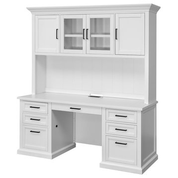 Modern Wood Hutch With Doors Storage Hutch Office Storage Fully Assembled White
