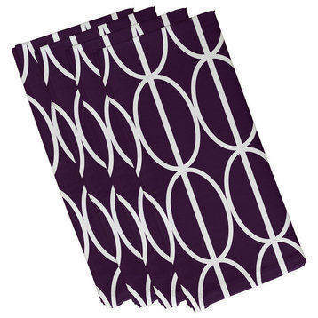 19"x19" Ovals Go Round, Geometric Print Napkins, Set of 4, Purple