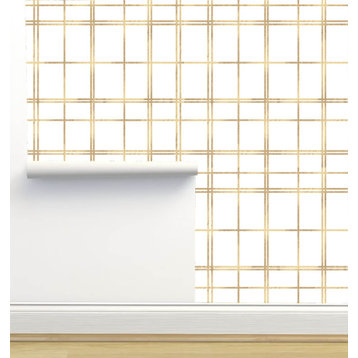 Gold White Tartan Plaid Wallpaper, Sample 12"x8"