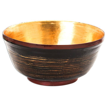 NOVICA Golden Tradition And Lacquered Wood Decorative Bowl