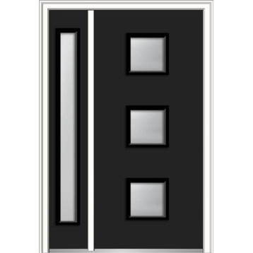 Clear 3-Lite Square Fiberglass Smooth Door With Sidelite, 51"x81.75", RH Inswing