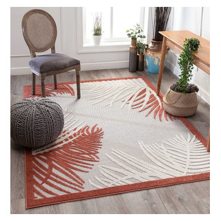 Well Woven Valencia Rada Orange Modern Tropical Leaves Area Rug, 7'10 ...