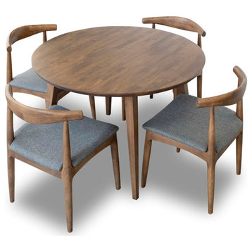 Eris Modern Solid Wood Walnut Dining Room & Kitchen Table and Chairs for 4