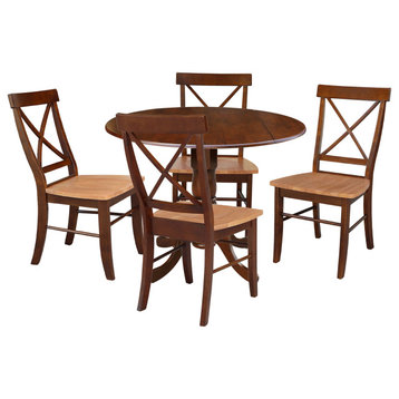 42"Dual Drop Leaf Dining Table with 4 Cross Back Dining Chairs