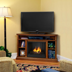 Real Flame Oak Churchill Corner Gel Fireplace - Indoor Fireplaces