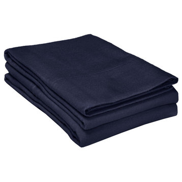 100% Cotton Flannel Solid Flat Fitted Sheet Set, Navy Blue, Twin Sheet Set