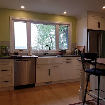 Charming bright white kitchen with adjoining bathroom