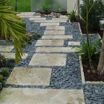Stone pathway in Miami tropical landscape