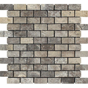 Silver Travertine Brick Mosaic, 1 X 2 Tumbled