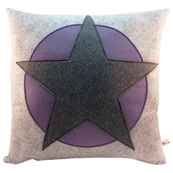 Modern Wool Felt Star Pillow, Gray and Purple, 16"x16"