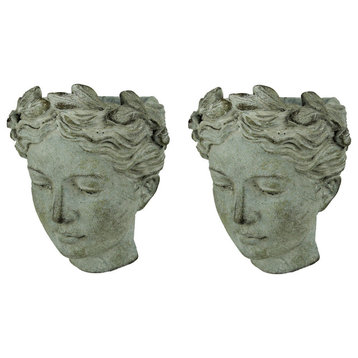 Distressed Cement Classic Greek Lady Head Indoor/Outdoor Hanging Planters Set