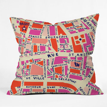 Holli Zollinger Paris Map Pink Outdoor Throw Pillow