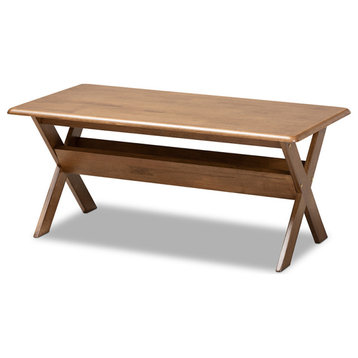 Sarai Modern Transitional Walnut Brown Finished Rectangular Wood Coffee Table