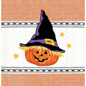 Jack O Lantern Pumpkin With Witch Hat Embroidered Kitchen Dish Tea Towel
