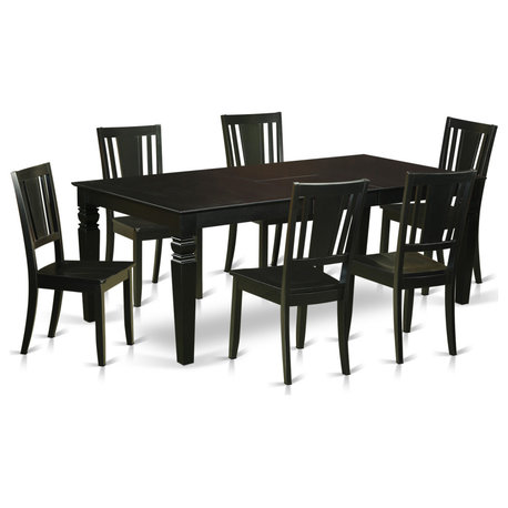 7-Piece Dinette Set With Dining Table and 6 Wood Chairs, Black