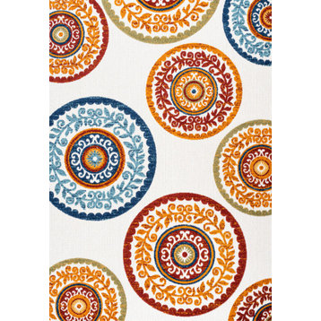 Circus Medallion High-Low Indoor/Outdoor Rug Area Rug, Red/Blue, 3'x5'