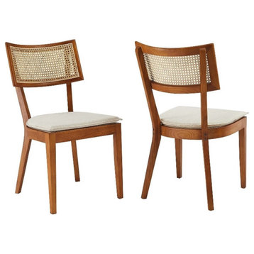 Caledonia Fabric Upholstered Wood Dining Chair Set of 2 in Walnut Beige