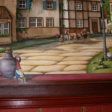 Theater room trompe l'oeil mural