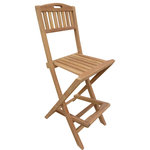 Seven Seas Teak - Seven Seas Folding Barstool - The beauty of teak wood embellishes the exquisite design that this barstool offers. The back not only evokes a distinctly European charm but also makes this one of the most comfortable bar stools that we have. The glamorous look of this teak bar stool makes it appealing for both indoor and outdoor decor. It folds easily for storage.