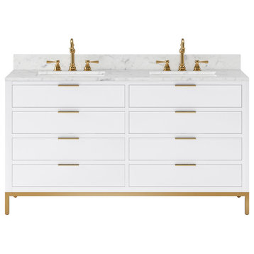 Bristol 60" Marble Countertop Vanity, White With Hook Faucet