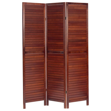 6' Tall Wooden Louvered Room, Walnut, 3 Panel