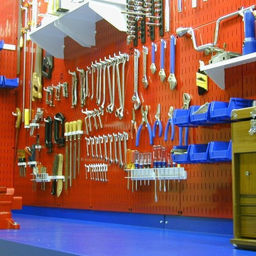 Red Wall Control Metal Peg-Board with White & Blue Peg Accessories