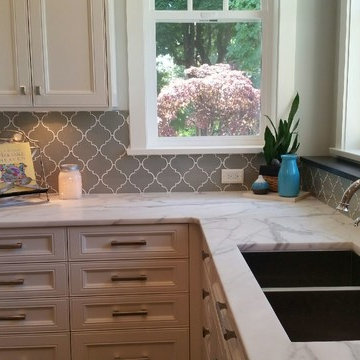 Taupe Arabesque Glass Tile Backsplash